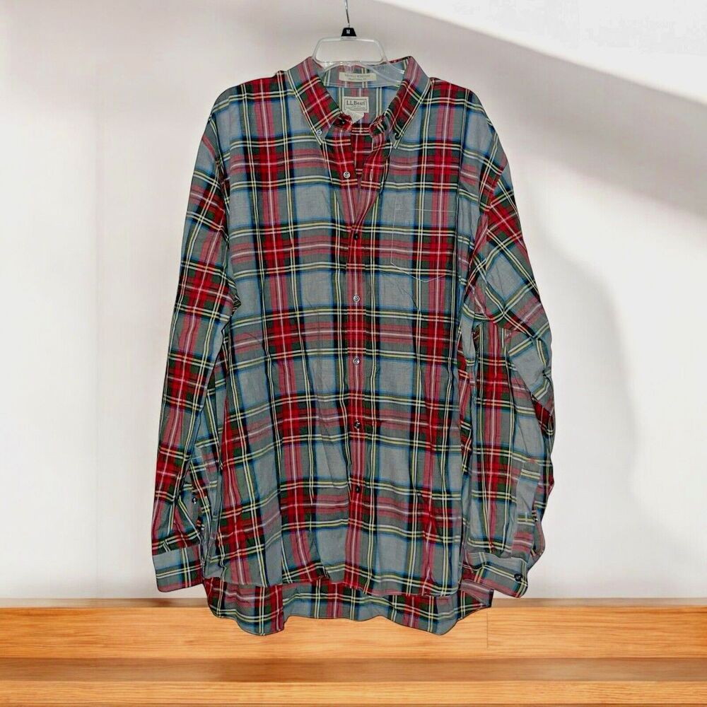 L.L. Bean Men's 2XL Scotch Plaid Tartan Traditional Fit Button Front Shirt